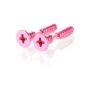Macro view of pink screw stud earrings with cross-head and metallic finish details - Pink