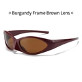 Retro Y2K Sport-Sonnenbrille in weinrotem Rahmen mit ovalen Teegläsern und glattem Design - Weinroter Rahmen Braune Gläser