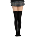 Women's black over-the-knee socks with classic three-stripe knit pattern for a preppy look - L (Height 52cm) / Solid Black
