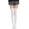 Minimalist white over-the-knee socks with elastic ribbed cuffs and premium knit texture - L (Height 52cm) / Pure White