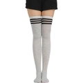 Classic grey over the knee socks with three black stripes in sporty college style - L (Height 52cm) / Light Grey with Black Stripes
