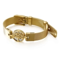 Gold mesh strap bracelet featuring a tree of life pendant with white mother of pearl - Gold Tree of Life (KB108631-K)