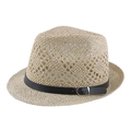Cappello di paglia intrecciato a mano beige con cinturino decorativo in ecopelle nera - 58cm / Beige