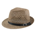 Cappello fedora estivo in paglia intrecciata marrone chiaro con cinturino in pelle nera - 58cm / caffè