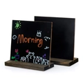 Vintage mini wooden chalkboard display with stand featuring a morning greeting illustration - Blackboard with Wood Base
