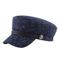 Berretto da marinaio blu scuro con stampa graffiti e corda intrecciata in finta pelle - 58cm / Blu