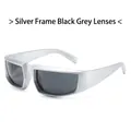 Lunettes de soleil sport Y2K monture argentée avec verres gris foncé style futuriste - Monture Argent Verres Gris