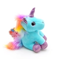 Süßes himmelblaues Einhorn Plüschtier mit Regenbogenmähne und Glitzeraugen auf weißem Grund - Blau