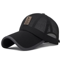 Berretto da baseball in rete nera con design traspirante e toppa in pelle marrone - Regolabile / Nero