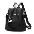 Klassischer schwarzer wasserfester Damenrucksack aus Oxford-Nylon mit Bärenanhänger - Schwarz