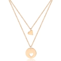 Double-layered rose gold stainless steel necklace with solid heart and cutout circle pendant - Rose Gold