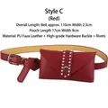 Red PU leather belt bag for women with silver rivets and metal buckle 110cm - Waist Bag Style C (Wine Red)