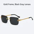 Fashionable rimless square sunglasses with gold twist metal temples and dark grey lenses - Gold Frame Black Grey
