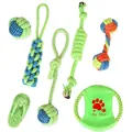 7-piece green cotton rope pet toy set including knotted balls and durable chew frisbee - 7-Piece Set Option 2 (B91126)