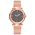 Women's rose gold mesh watch with diamond-cut glass and grey glitter dial - Dark Gray