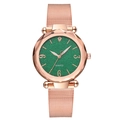 Women's quartz watch with rose gold mesh band and faceted green glitter dial - Green