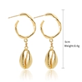 Bohemian gold plated seashell drop earrings with hammered ring and polished shell pendant - Hammered Ring Shell Drop Style (E1903-21)