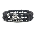 2-piece set of black lava stone bracelets with vintage silver Buddha head and charm tube - Lava Stone