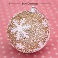 Golden Christmas ball with white snowflakes and foam texture, 8cm diameter ornament - 8cm / Champagne