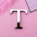 3D silver mirror acrylic wall sticker featuring the capital letter T for home decor - Letter T