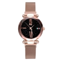 Women's rose gold starry sky watch with magnetic mesh band and striped black dial - Rose Gold