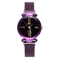 Women's purple starry sky quartz watch with magnetic mesh band and prismatic glass case - Purple