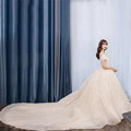 Off-the-Shoulder Brautkleid mit glitzernden Pailletten und einer luxuriösen langen Schleppe - XS / Hellchampagner mit Schleppe