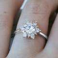 Bague flocon de neige en cuivre et zircon pour femme avec pierre ronde et serti cluster - US 6 / Blanc