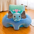 Blue and green elephant plush baby support sofa chair on a wooden floor - Blue Elephant