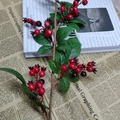 Artificial red berry branch with glossy gradient fruits and deep green leaves for decor - 70cm / Red Pomegranate