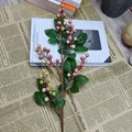 Artificial red berry branch with realistic green leaves and natural color gradient - 70cm / Pink White Matcha Branch