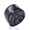 Gothic skull ring for men in matte black stainless steel with realistic carved details - US 7 / Black