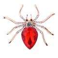 Broche de araña de cristal brillante con gema roja de gota y patas bañadas en oro lujoso - Rojo (Base Dorada)