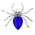 Broche de araña de cristal brillante con gema azul oscuro en forma de pera y plata - Azul (Base de Plata)