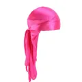 Silky durag with extra long tails in bright pink satin fabric for men and women - Rose Red