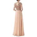 Elegant sleeveless champagne sequin and beige chiffon maxi dress with V-neck back design - S / Beige