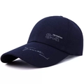 Unisex navy blue canvas baseball cap with white SPORTS embroidery and adjustable strap - Adjustable / Blue