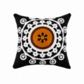 Ethnic embroidered square cushion cover with black and white floral pattern for sofa. - 45*45 (No Core) / Fortunate Style