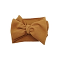 Infant headwrap with large bow in ginger brown textured bubble fabric on high elastic band - Coffee