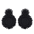 Handmade black seed bead earrings in bohemian style with layered circular drop design - Black