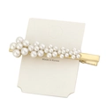 Detailed macro view of an elegant gold pearl hair clip on a white Korean product card - H184-10 (Single Round Pearl)