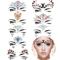 Detailed sheet of colorful facial rhinestone stickers with various floral gemstone patterns - Set 06