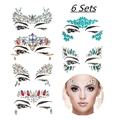 Detailed set of 6 rainbow rhinestone face stickers for festival makeup and eye art - Set 13