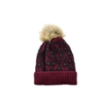 Burgundy leopard print knitted beanie with brown faux fur pom pom for kids and adults - Kids Size / Wine Red-Kids