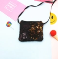 Detail of reversible black and gold sequins on children's square crossbody coin purse - Black + Gold
