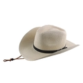 Cappello di paglia beige a tesa larga da uomo con fibbia nera e cinturino sottogola - 51cm / Beige