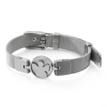 Pulsera de malla de acero inoxidable plateada con dije de flor y cierre ajustable - Estilo de Flor (KB108609-K) / Color Acero (KB108609-K)