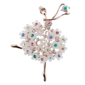 Elegant ballerina brooch with rose gold plating, colorful rhinestones and pearls - Ballet Dancer (Gold White)