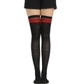 Classic black over-the-knee socks with three red stripes for women's dance outfits - L (Height 52cm) / Black with Red Stripes