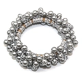 Élastique cheveux tressé argenté avec perles nacrées et cordon élastique marron - Gris Argent